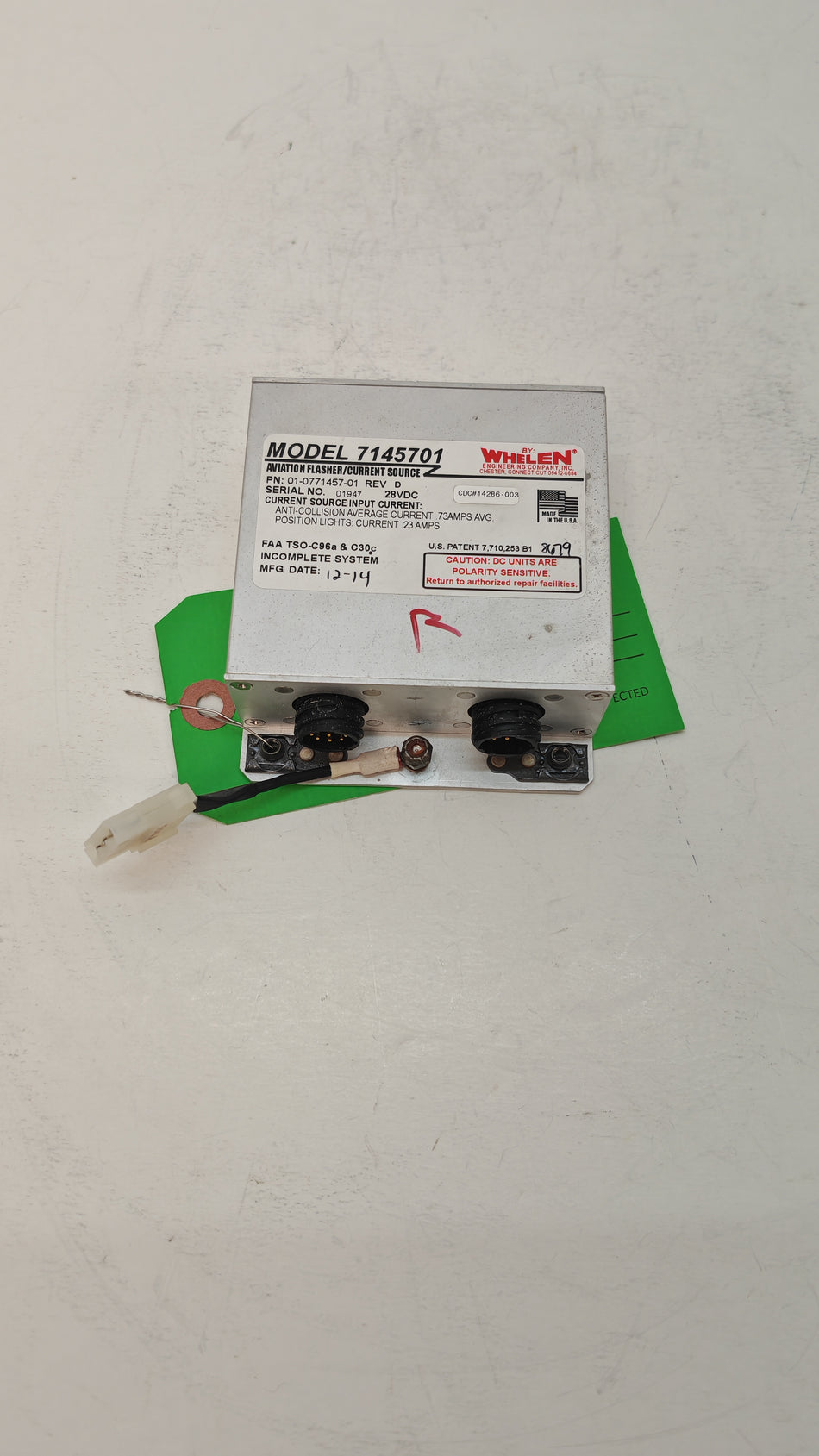 Whelen Aviation Flasher/Current Source Model 7145701 P/N 01-0771457-01