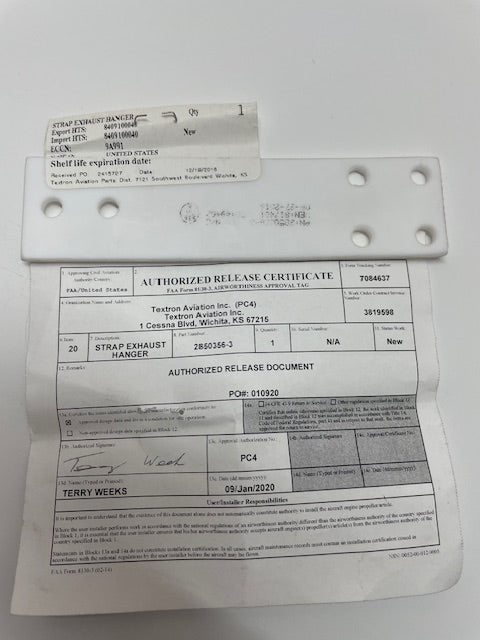 STRAP, EXHAUST HANGAR 2850356-3 aviation component, SKU 2850356-3
